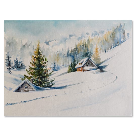 Designart - Little House In The Winter Mountains